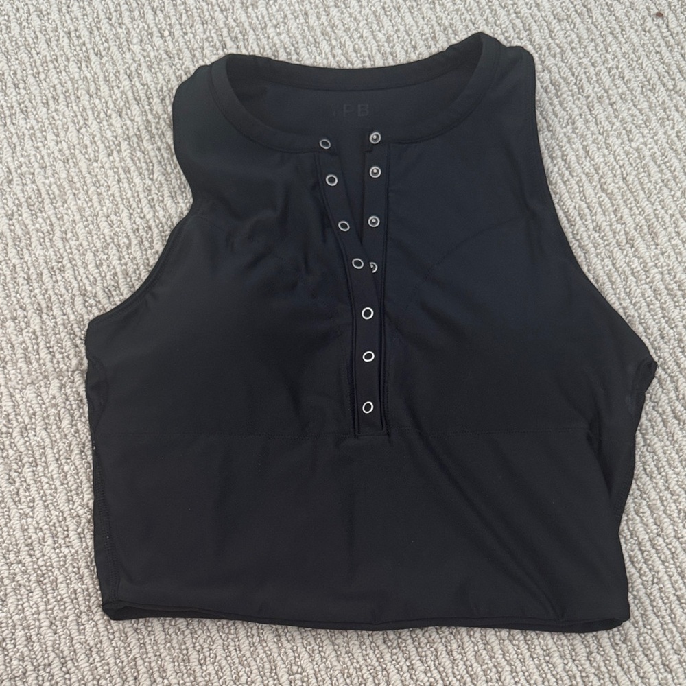Black YPB workout top with snap front padded size medium Abercrombie